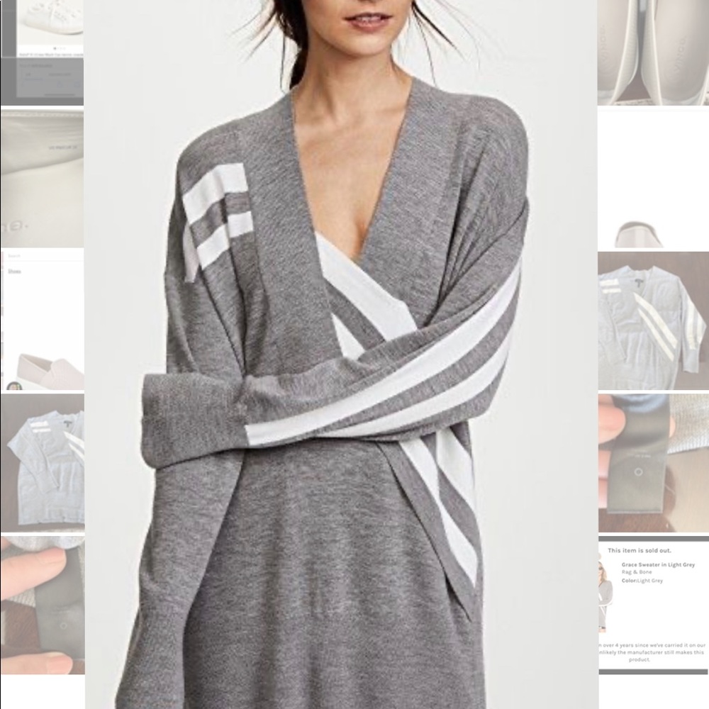 Rag and Bone grey sweater XS. LIKE NEW white detailing
